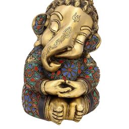 CraftVatika Gold-Toned & Blue Baby Ganesh Brass Idol-image-30