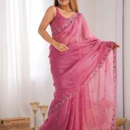 Saree Mall Pink Organza Embroidery Saree with Blouse Piece-picture-44