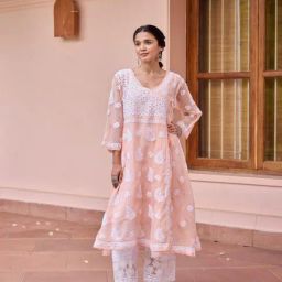 House Of Chikankari Peach Kota Chikankari Kurti-picture-43