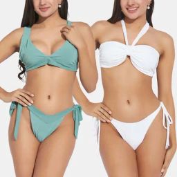 Secrets By ZeroKaata Green & White Plain Swimwear Bikini-image-68