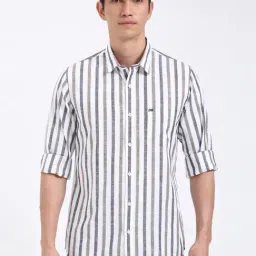 Peter England White Cotton Slim Fit Striped Shirt-picture-31