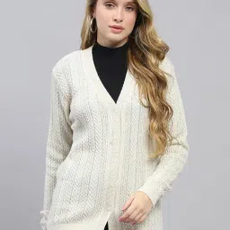 Monte Carlo Off White Regular Fit Self Pattern Cardigan-19