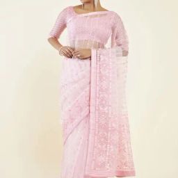 Soch Pink Printed Saree With Unstitched Blouse-image-99