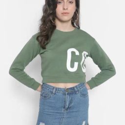 Crimsoune Club Green Printed Crop Sweatshirt-image-45