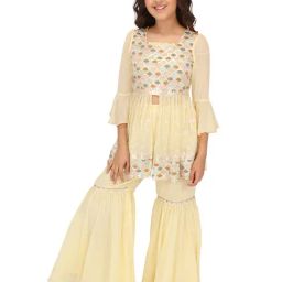 Cutecumber Kids Yellow Embellished Kurta with Sharara-image-61