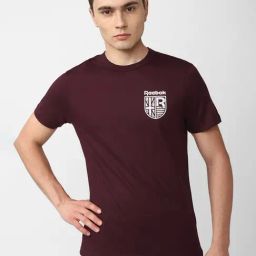 Reebok Maroon Cotton Slim Fit Printed Training Sports T-Shirt-image-91