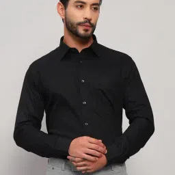 Cantabil Black Cotton Regular Fit Self Design Shirt-image-44