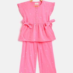 Cherry Crumble Girls Pink & White Polka Dot Embroidered Night Suit-image-22