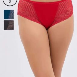 Clovia Multicolor Cotton Regular Fit Self Pattern Panties - Pack Of 3-image-61
