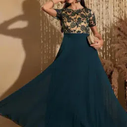 Miss Chase Turquoise Self Design Dress-picture-38