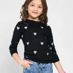 Pantaloons Junior Girls Jet Black Printed Sweater-picture-33