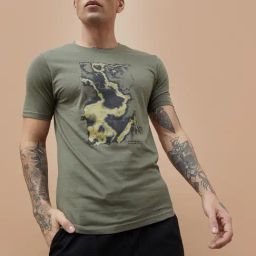 Forca By Lifestyle Olive Cotton Regular Fit Printed T-Shirt-image-56