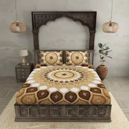 JaipurFabric Brown 240 TC 100% Cotton Sacred Shells Double Bedsheet with 2 Pillow Covers-image-95