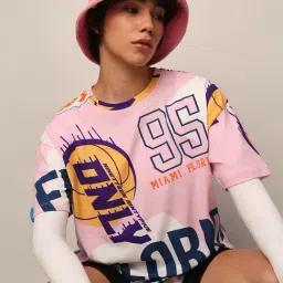 Only Pink Cotton Graphic Print T-Shirt-image-50