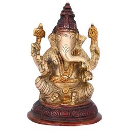 CraftVatika Gold-Toned & Brown Handcrafted Ganesha Brass Idol-image-64