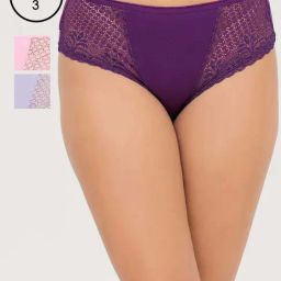 Clovia Multicolor Cotton Regular Fit Self Pattern Panties - Pack Of 3-image-62