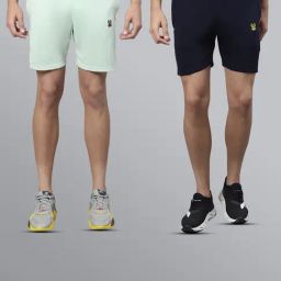 Vimal Jonney Pista Green & Navy Regular Fit Lounge Shorts - Pack of 2-image-113