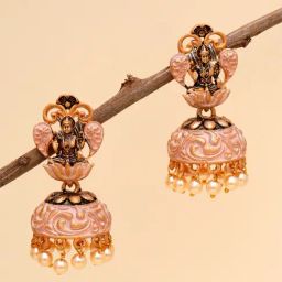 Karatcart Gold-Plated Pink Meena Mata Laxmi Jhumki Earrings-18