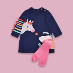 Mothercare Kids Multicolor Self Design Full Sleeves Dress with Tights-16