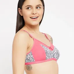 Clovia Coral & White Non Wired Non Padded Full Coverage Bra image 4
