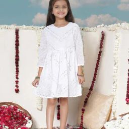 VASTRAMAY Girls White Embroidery Dresses-image-83