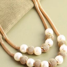 SOHI Gold & White Pearls Layered Necklace-22