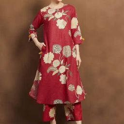 Melange Red Regular Fit Floral Print Kurta-19