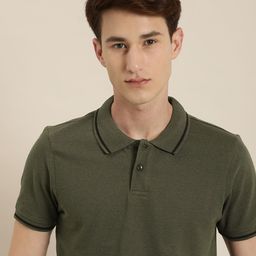 encore by INVICTUS Men Olive Green Solid Polo Collar T-shirt-image-44