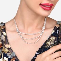 Zaveri Pearls Rose Gold Dazzling Cubic Zirconia Layered Party Necklace & Earring Set-ZPFK15892-34