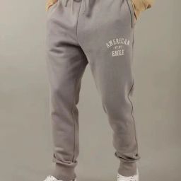 American Eagle Grey Regular Fit Logo Printed Joggers-image-29