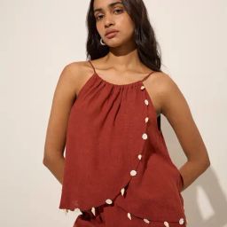 LOV by Westside Rust Wrap-Style Blended Linen Top-image-103