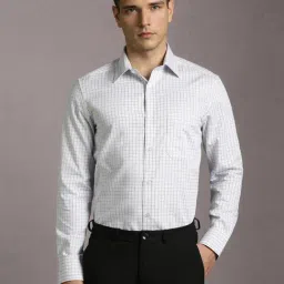 Louis Philippe White Cotton Regular Fit Checks Shirt-picture-2