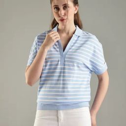 TOMMY HILFIGER Vessel Blue Multi Striped Relaxed Fit Cotton Polo T-Shirt-15