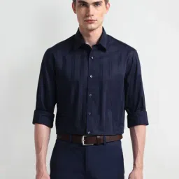 Arrow Navy Cotton Slim Fit Striped Shirt-picture-44