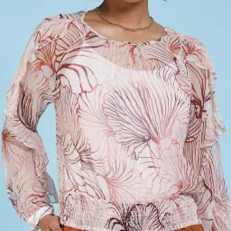 Label Ritu Kumar Off White Printed Top With Camisole image 5