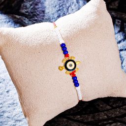 Sukkhi Rakhi Men Gold-Plated Turtle & Evil Eye Rakhi with Roli Chawal & Greeting Card-image-2