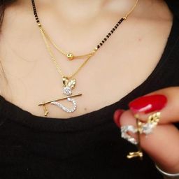 PUJVI Gold-Plated Artificial Stones Studded and Beaded Mangalsutra With Earrings-image-80