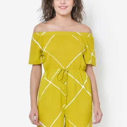 Martini Women Yellow & White Checked Playsuit-14