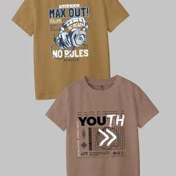 Codez Kids Brown Printed T-Shirt (Pack Of 2)-image-32