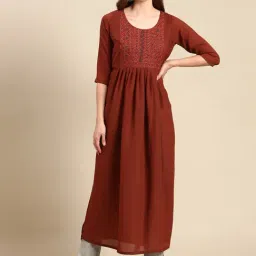 SHOWOFF Brown Embellished Kurta-image-49