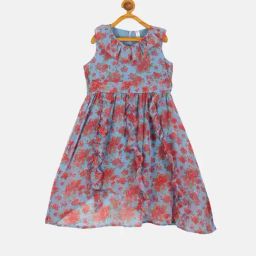 Kiddopanti Kids Blue Floral Print Dress-image-30