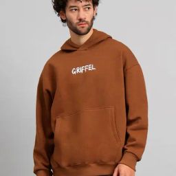 GRIFFEL Brown Loose Fit Graphic Print Oversized Hooded Sweatshirt-picture-34