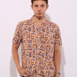 Hoversoul Beige Regular Fit Printed Shirt-image-100