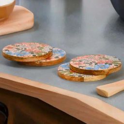 @home Multicolor Mango Wood Round Coasters - Set of 4-image-44