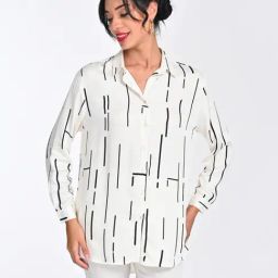 Saltpetre Women Modal Cream Cedar Print Drop Shoulder Shirt-picture-5