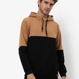 Campus Sutra Tan & Black Cotton Regular Fit Colour Block Hooded Sweatshirt-image-35