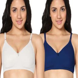 IN CARE White & Blue Cotton T-Shirt Bras - Pack Of 2-image-64