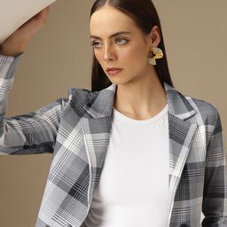 Chemistry Checked Fitted Single-Breasted Smart Casual Blazer-image-80