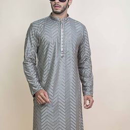KUNDALI KAKSHAY Men Embroidered Regular Sequinned Kurta with Pyjamas-picture-42