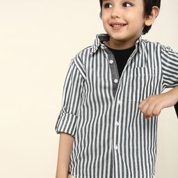 BONKIDS Boys Classic Fit Vertical Striped Spread Collar Cotton Casual Shirt-image-98